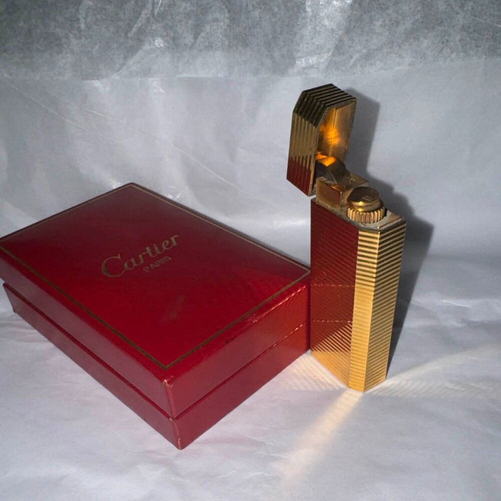 Cartier Gold Textured Lighter with Case  Made in France